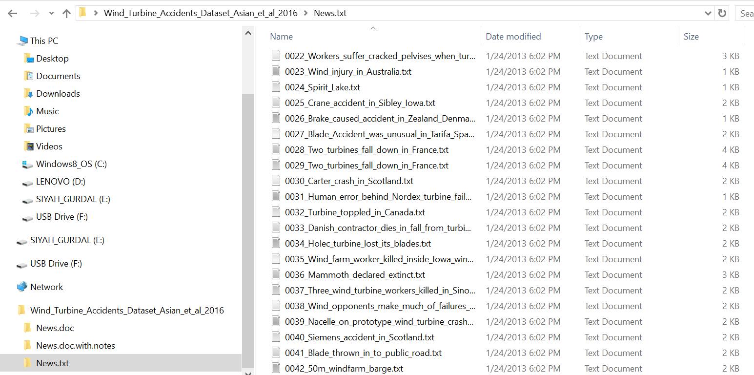 Wind turbine accident data files